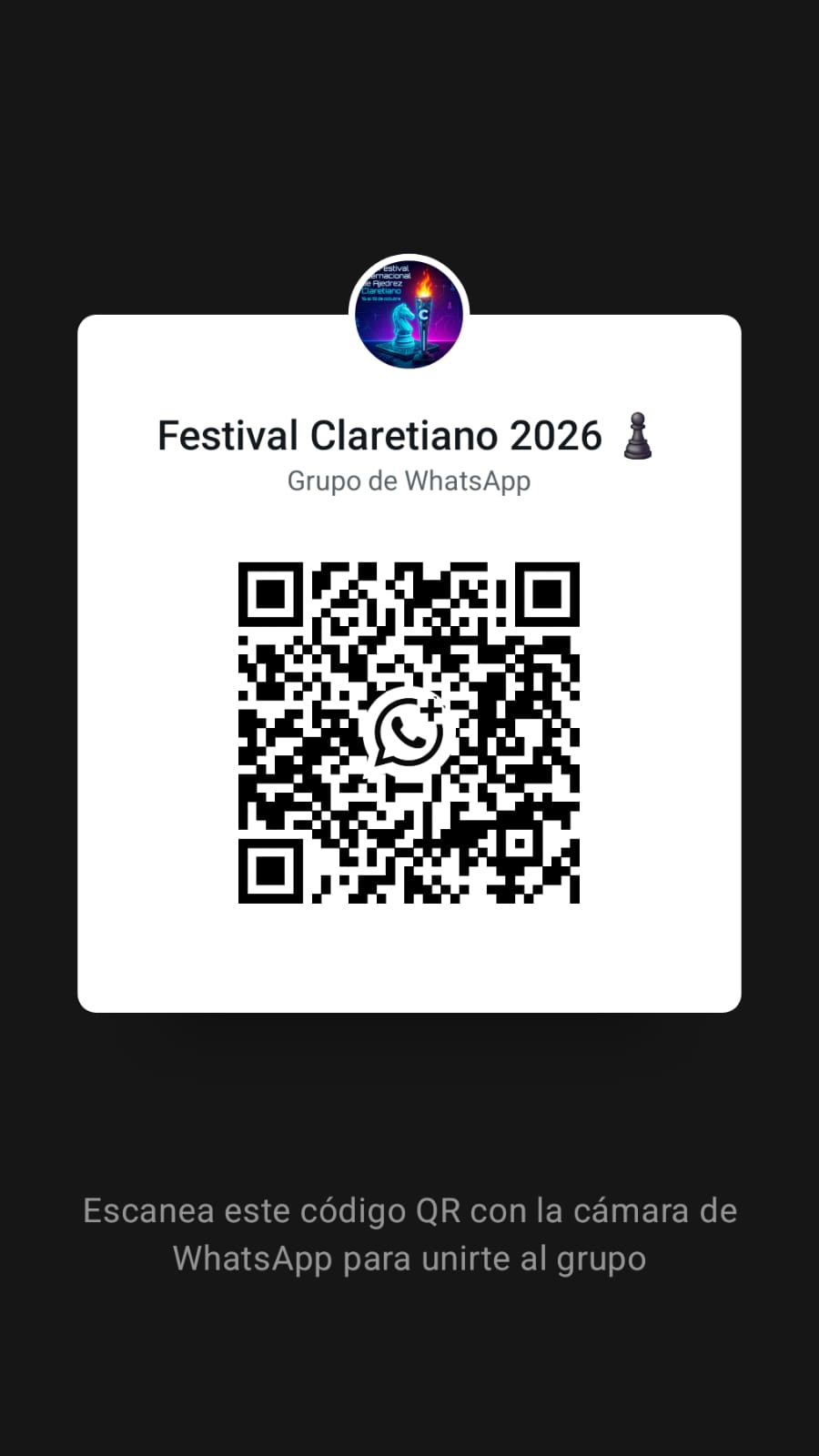 Código QR del grupo oficial de WhatsApp del Festival Claretiano 2026