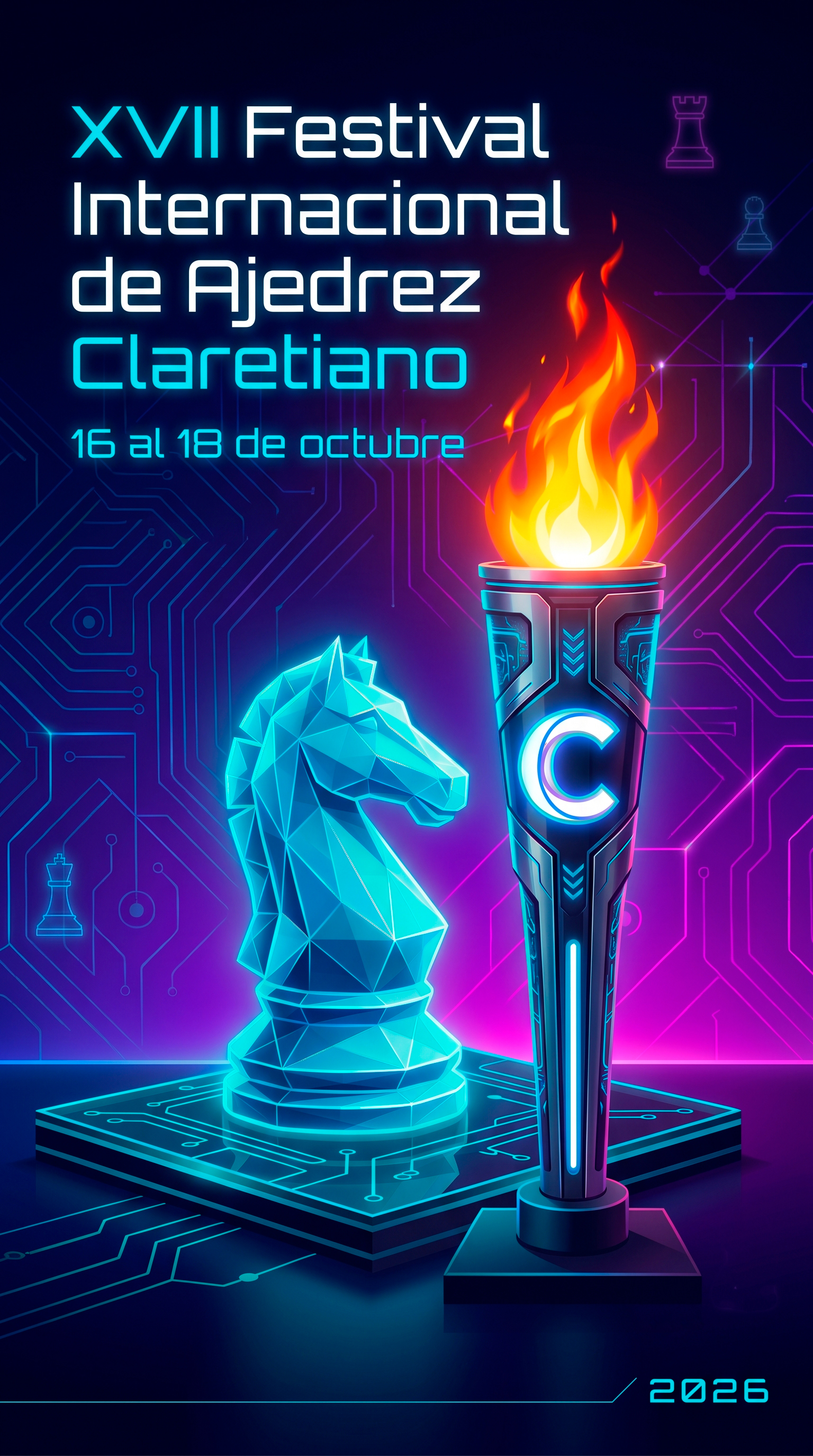Afiche oficial del XVII Festival Internacional de Ajedrez Claretiano, del 16 al 18 de octubre de 2026